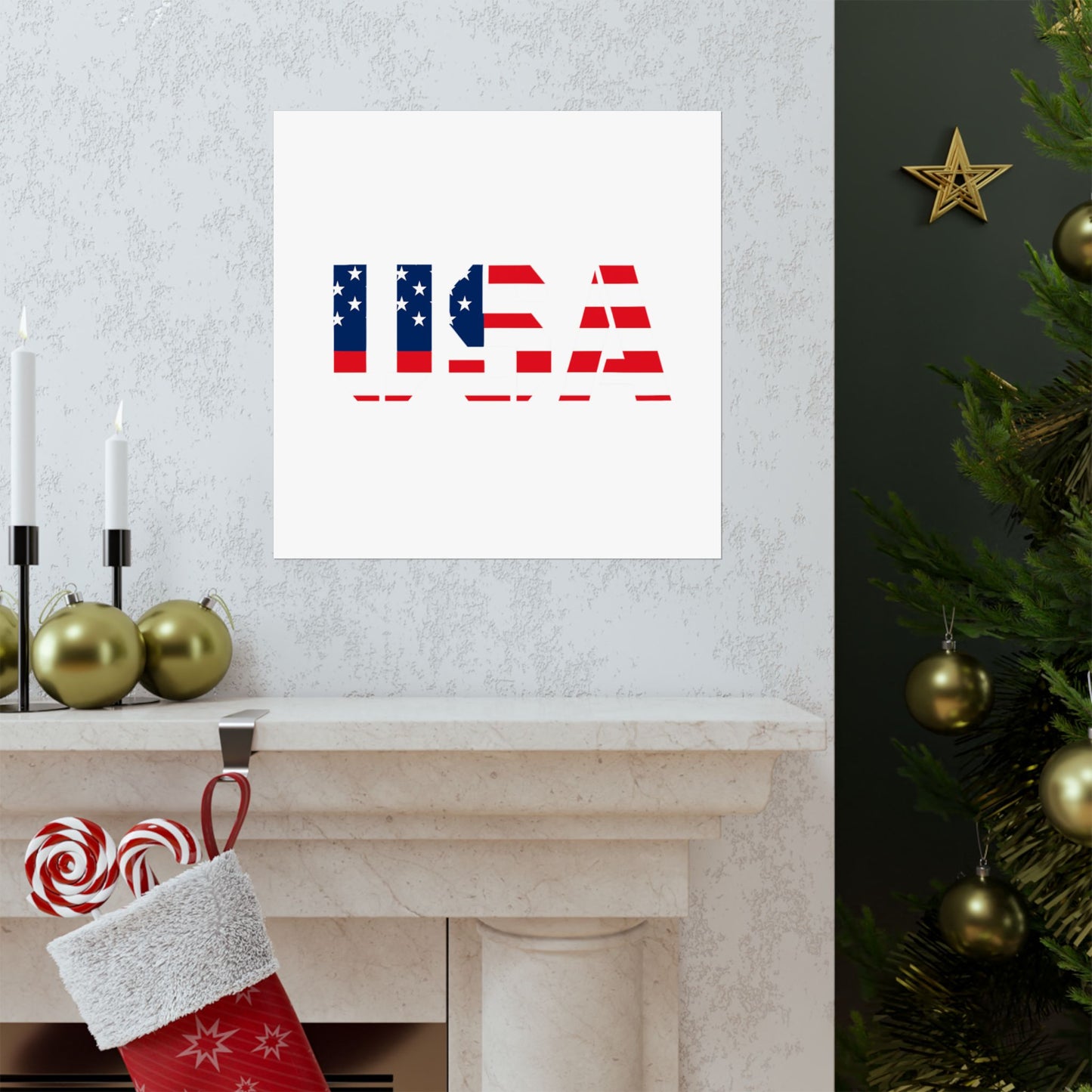 USA Patriotic Wall Art Poster, Red White Blue Home Decor, Fourth of July Decoration, American Flag Art, Independence Day Gift