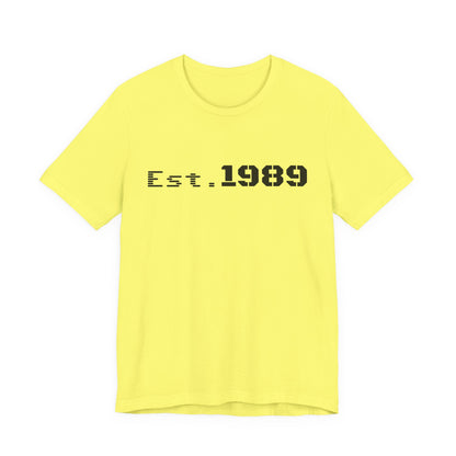 Vintage Est. 1989 graphic T-shirt by Printify featuring a retro design celebrating the year of birth.