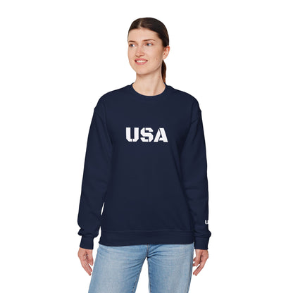 Printify USA crewneck sweatshirt featuring patriotic design, cozy fit, ideal for all seasons, perfect for patriotic gift-giving.