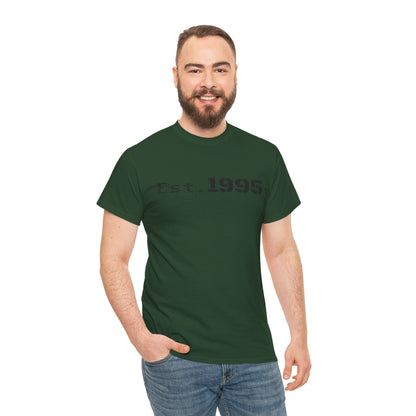 Vintage minimalist "Est. 1995" T-shirt by Printify featuring a clean design for birthday celebrations.