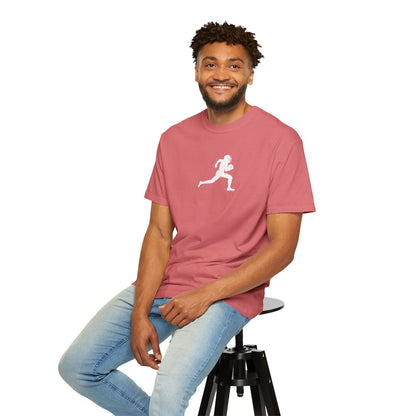 Sporty Unisex Garment-Dyed T-Shirt with Football Player Graphic, Activewear, Casual Wear, Gift for Runners, Fitness Apparel, Everyday Style