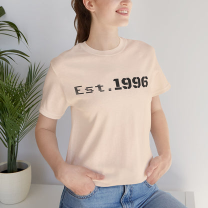 Vintage Est. 1996 T-shirt by Printify featuring a classic design, perfect as a birthday gift for someone born in 1996.