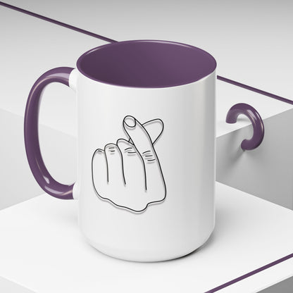 K-Pop Accent Mug - Love Gesture Design (11oz, 15oz), Korean Pop Coffee Cup, K-Pop Lover Gift, Cute Drinkware, Unique Mug