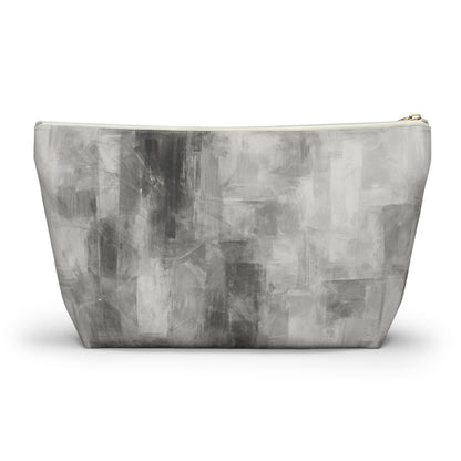 Gray abstract brushstroke print accessory pouch from Printify, showcasing a stylish zippered bag with artistic design.