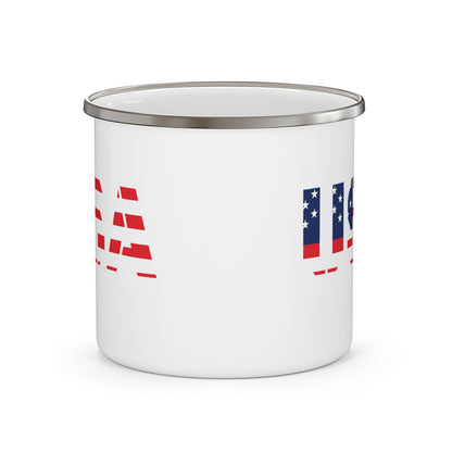 Patriotic Enamel Camping Mug | USA Flag Design | Perfect for Outdoor Adventures, Gift for Travelers, BBQs & Holidays