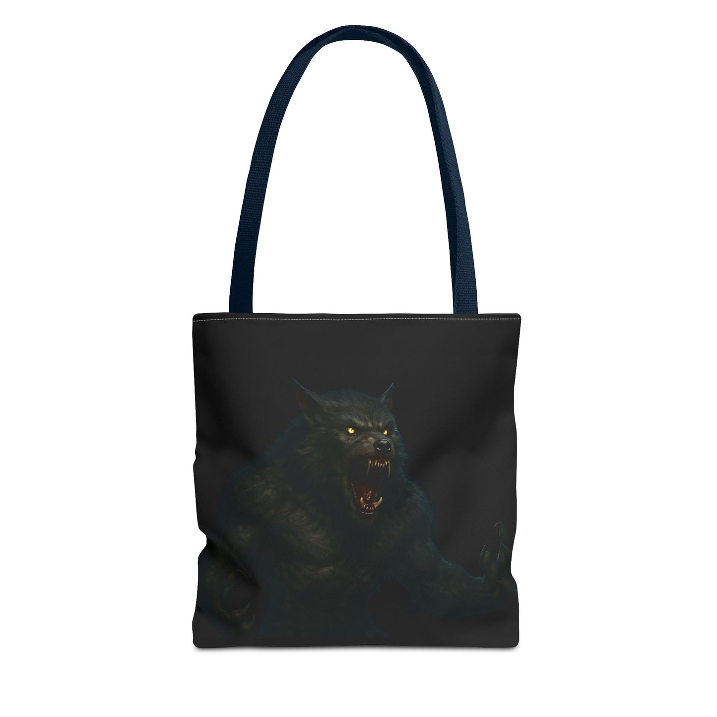 Werewolf tote bag featuring dark Halloween art, perfect gift for horror fans, made by Printify, with a spooky werewolf design.