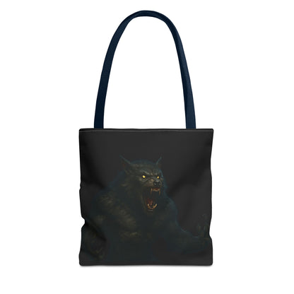 Werewolf tote bag featuring dark Halloween art, perfect gift for horror fans, made by Printify, with a spooky werewolf design.