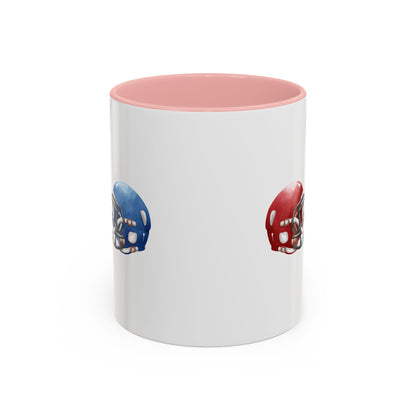 Football Helmet Coffee Mug — Red vs Blue Rivalry Accent Mug (11/15oz)