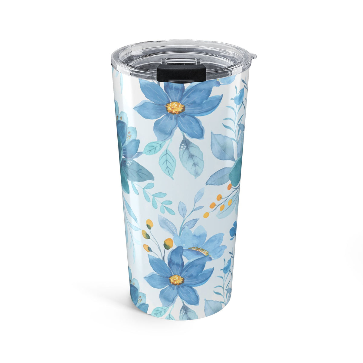 Blue watercolor floral 20oz insulated stainless steel tumbler - view 2