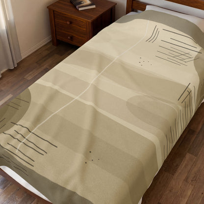 Neutral Abstract Shapes Velveteen Plush Blanket | Beige Modern Minimalist Throw - TRV