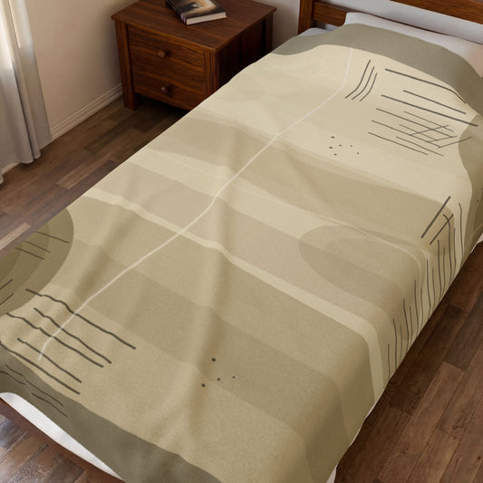 Neutral Abstract Shapes Velveteen Plush Blanket | Beige Modern Minimalist Throw - TRV