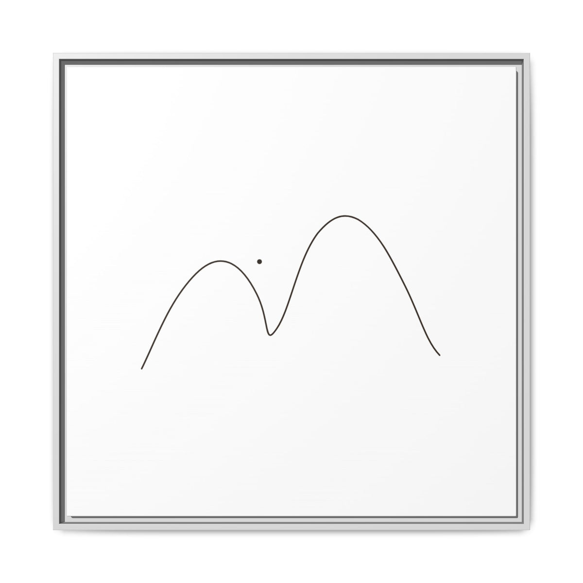 Minimalist mountain line art on framed matte canvas, modern wall decor by Printify with simple mountain peak design.