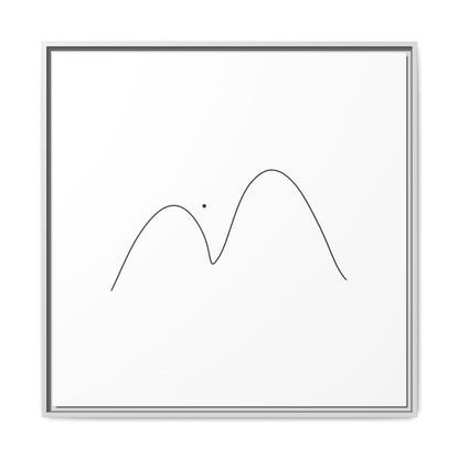 Minimalist mountain line art on framed matte canvas, modern wall decor by Printify with simple mountain peak design.