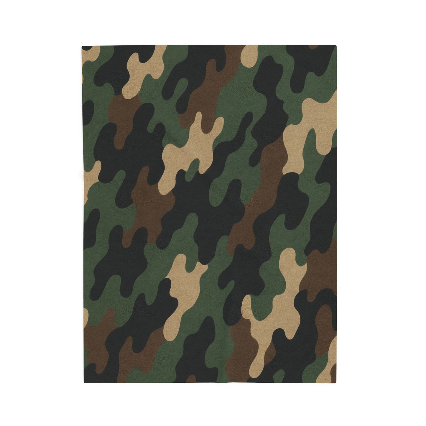Camouflage velveteen plush blanket with all-over print, soft camo throw for camping, hunting, or cozy home use by Printify