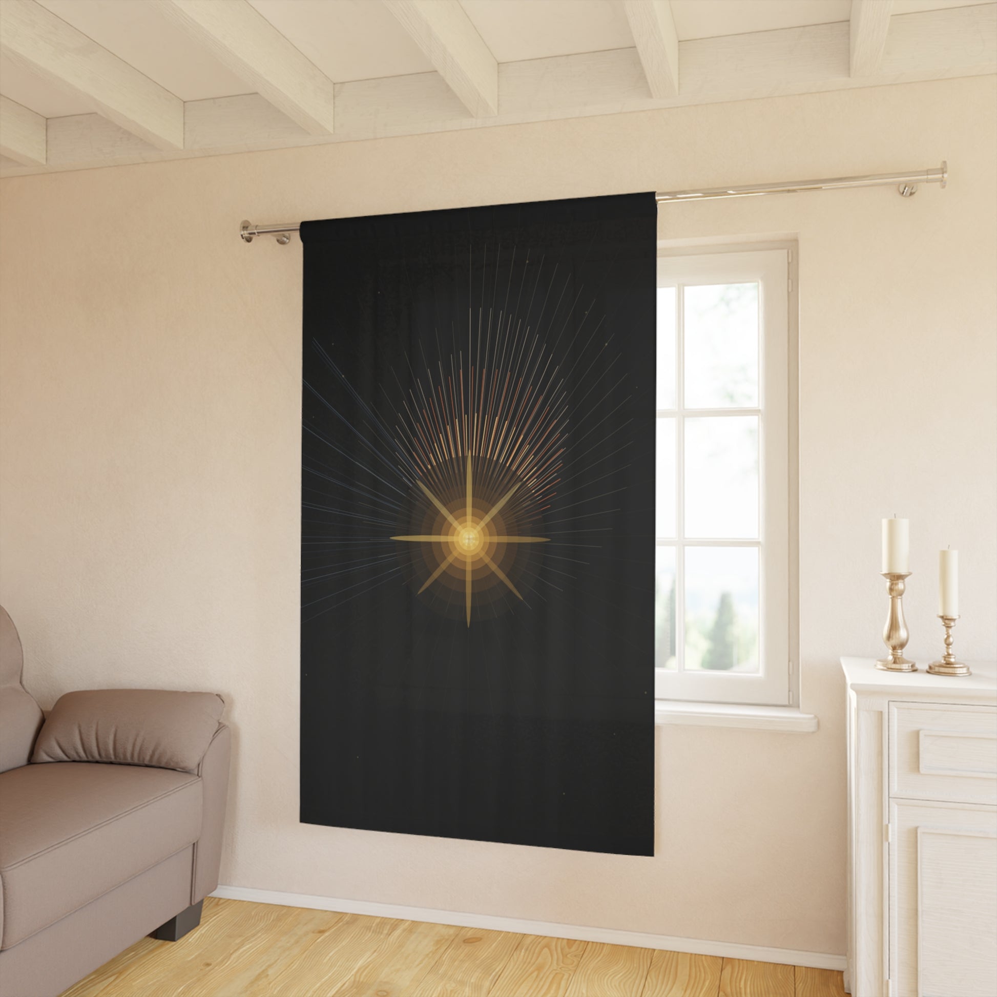 Radiant Star Window Curtain | Dark Celestial Sunburst Panel - TRV