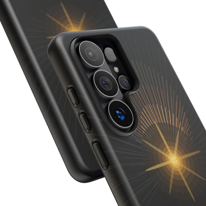 Tough Cases - Radiant Star Phone Case, Protective Black Shockproof Cover with Golden Light Design