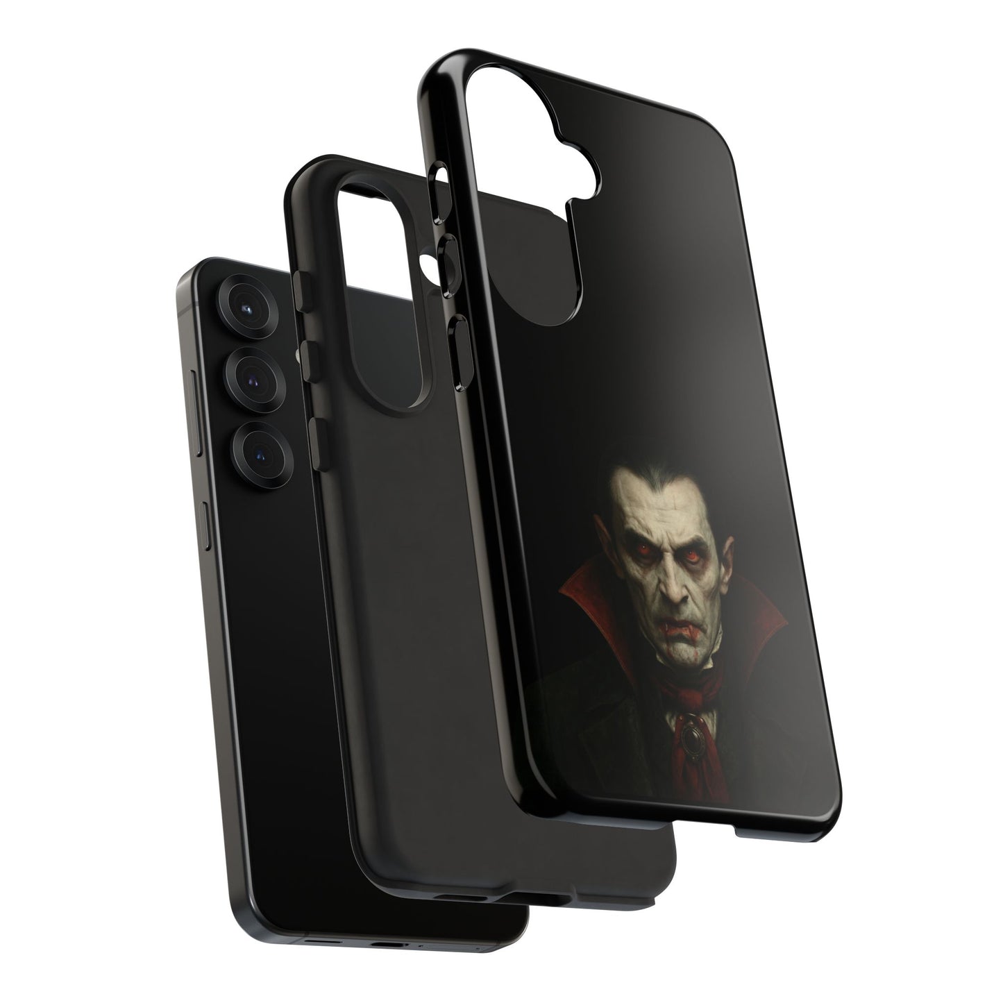 Gothic vampire portrait phone case for iPhone with Dracula horror design, featuring dark, eerie artwork on Printify phone cover.