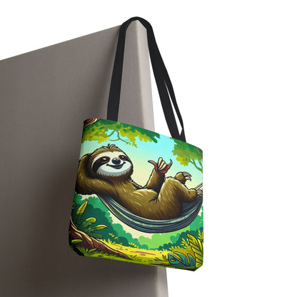 Eco-friendly sloth tote bag by Printify, featuring a cute animal design, perfect for animal lovers and casual carrying.