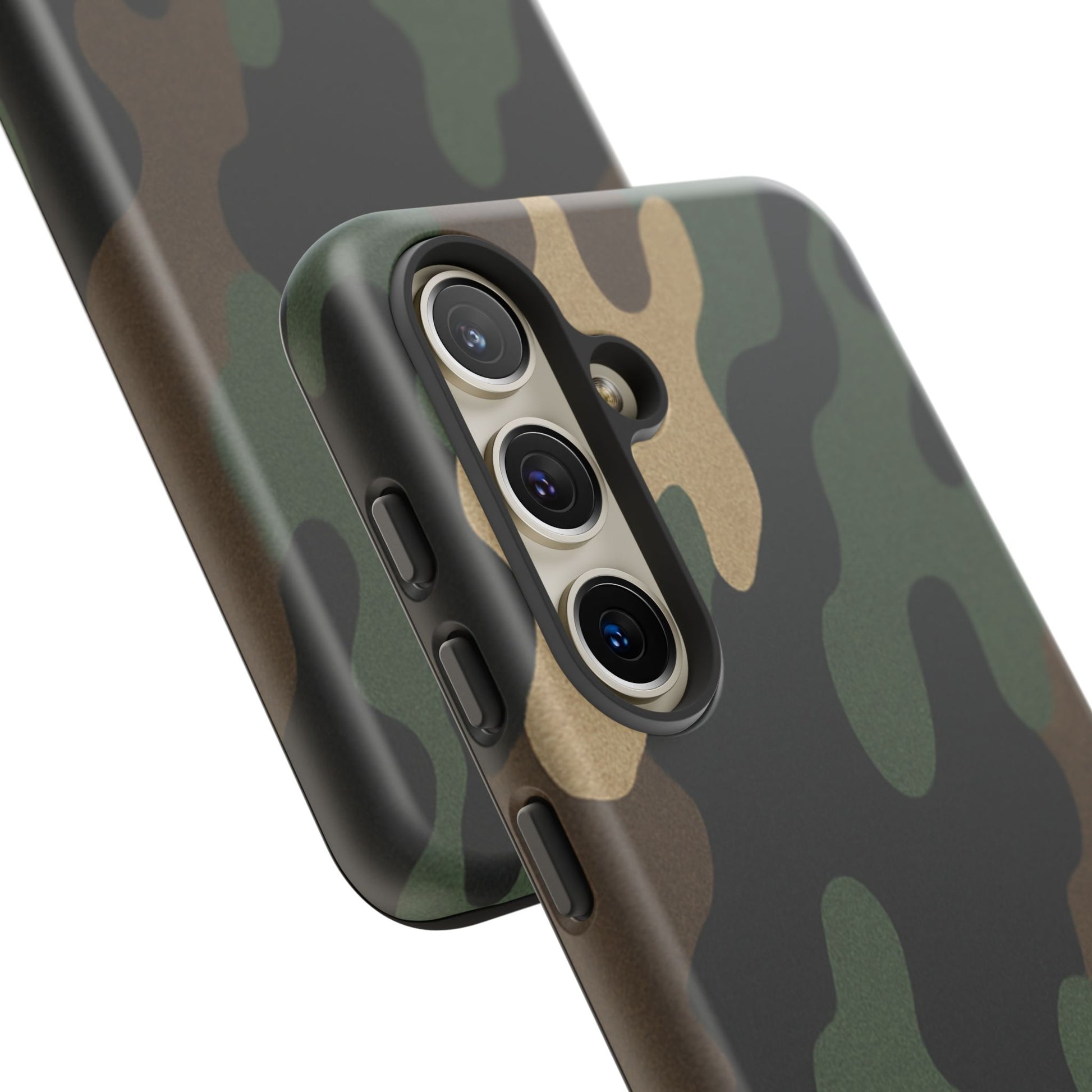 Rugged military green camo tough phone case by Printify, durable protective cover for iPhone or Android smartphones.