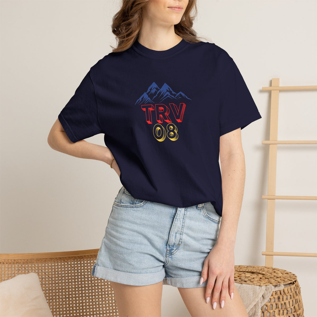 Unisex garment-dyed T-shirt with TRV08 Logo print by Printify, showcasing soft fabric and casual fit in natural color.