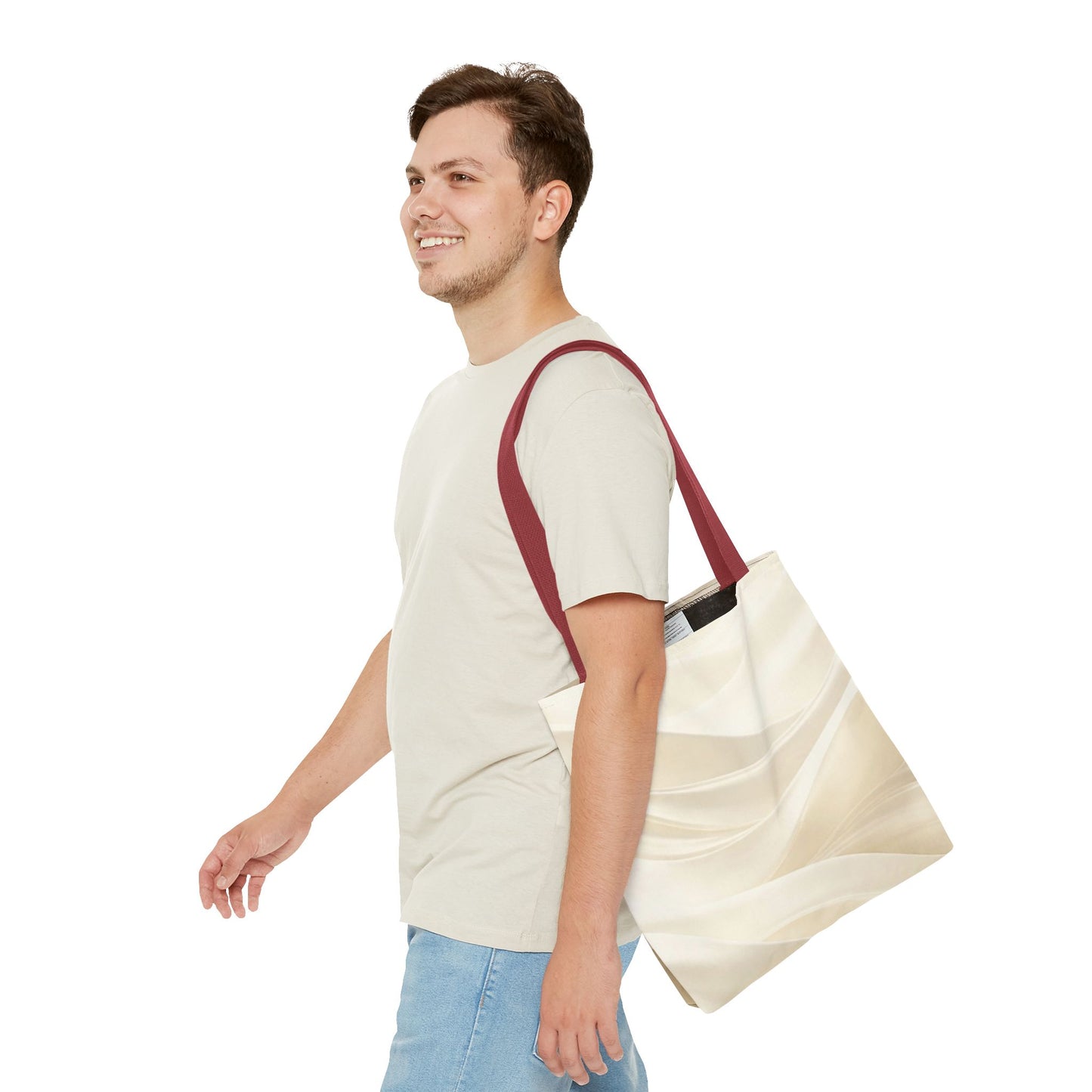 Cream Abstract Waves Tote Bag | Neutral Swirl Pattern