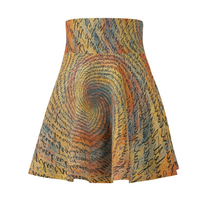 Colorful spiral print skater skirt by Printify featuring boho-inspired all-over print fabric, perfect for festival and casual wear.