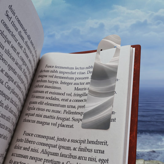 Abstract silver swirl metal bookmark with a monogram U accent, decorative accessory for books by Printify.