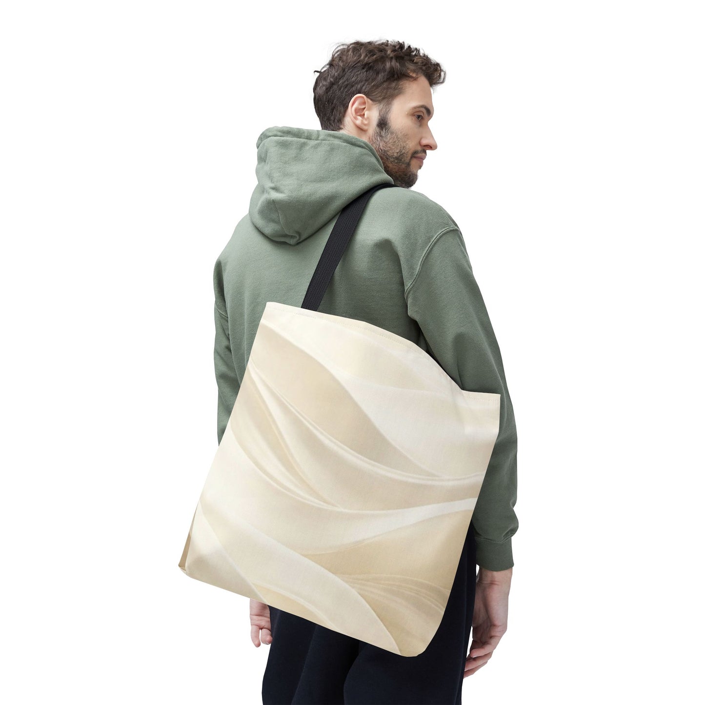 Cream Abstract Waves Tote Bag | Neutral Swirl Pattern
