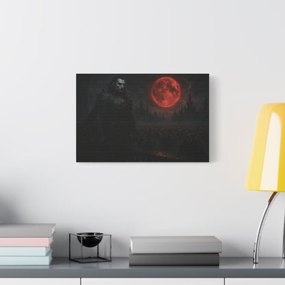 Red moon vampire lord matte canvas print featuring dark, eerie artwork on a high-quality canvas for gothic home decor.