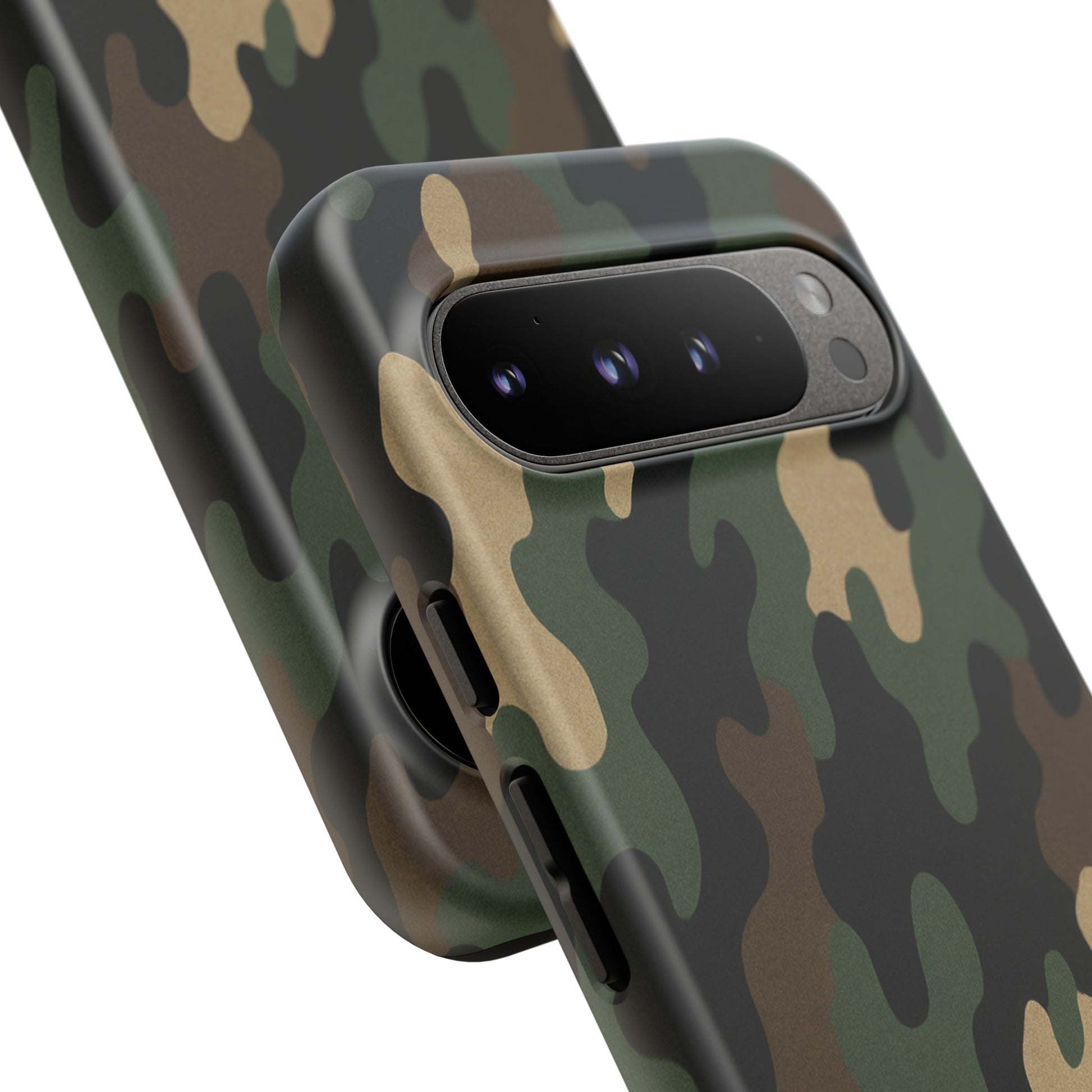 Camouflage tough phone case by Printify, rugged protective cover with camo design for a smartphone.