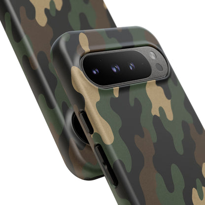 Camouflage tough phone case by Printify, rugged protective cover with camo design for a smartphone.