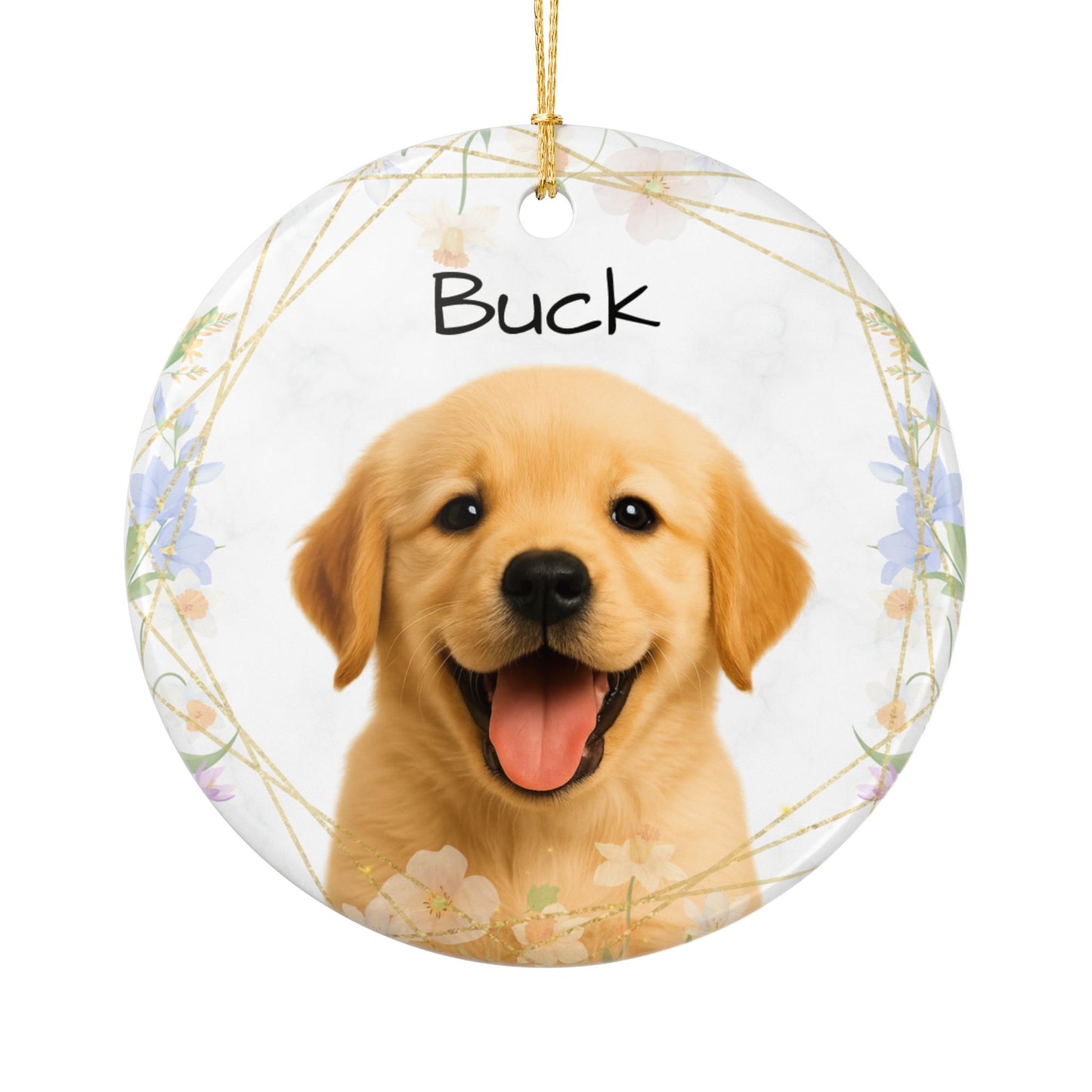 Golden Retriever Puppy Ornament, Ceramic Pet Photo Ornament | Personalized Name Option - TRV