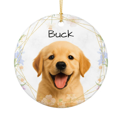 Golden Retriever Puppy Ornament, Ceramic Pet Photo Ornament | Personalized Name Option - TRV