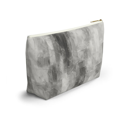Gray abstract brushstroke accessory pouch by Printify, showcasing a stylish bag with artistic design and zipper closure.