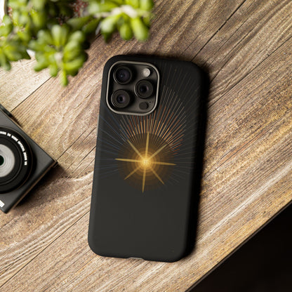 Tough Cases - Radiant Star Phone Case, Protective Black Shockproof Cover with Golden Light Design