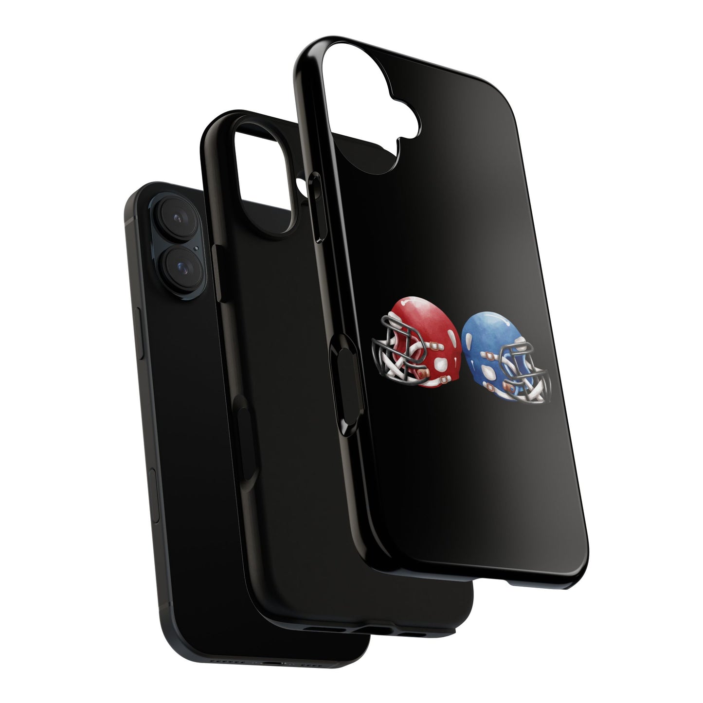 Red and blue football helmet design phone case for iPhone, protective tough case by Printify with sports-themed graphics.