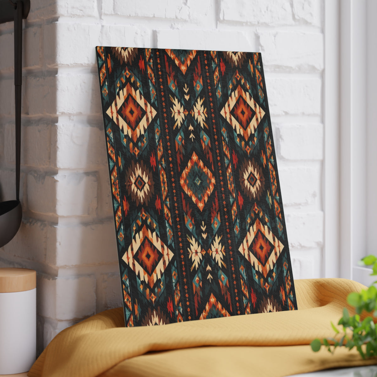 Southwest Aztec Glass Cutting Board – Rustic Tribal Pattern Kitchen Board