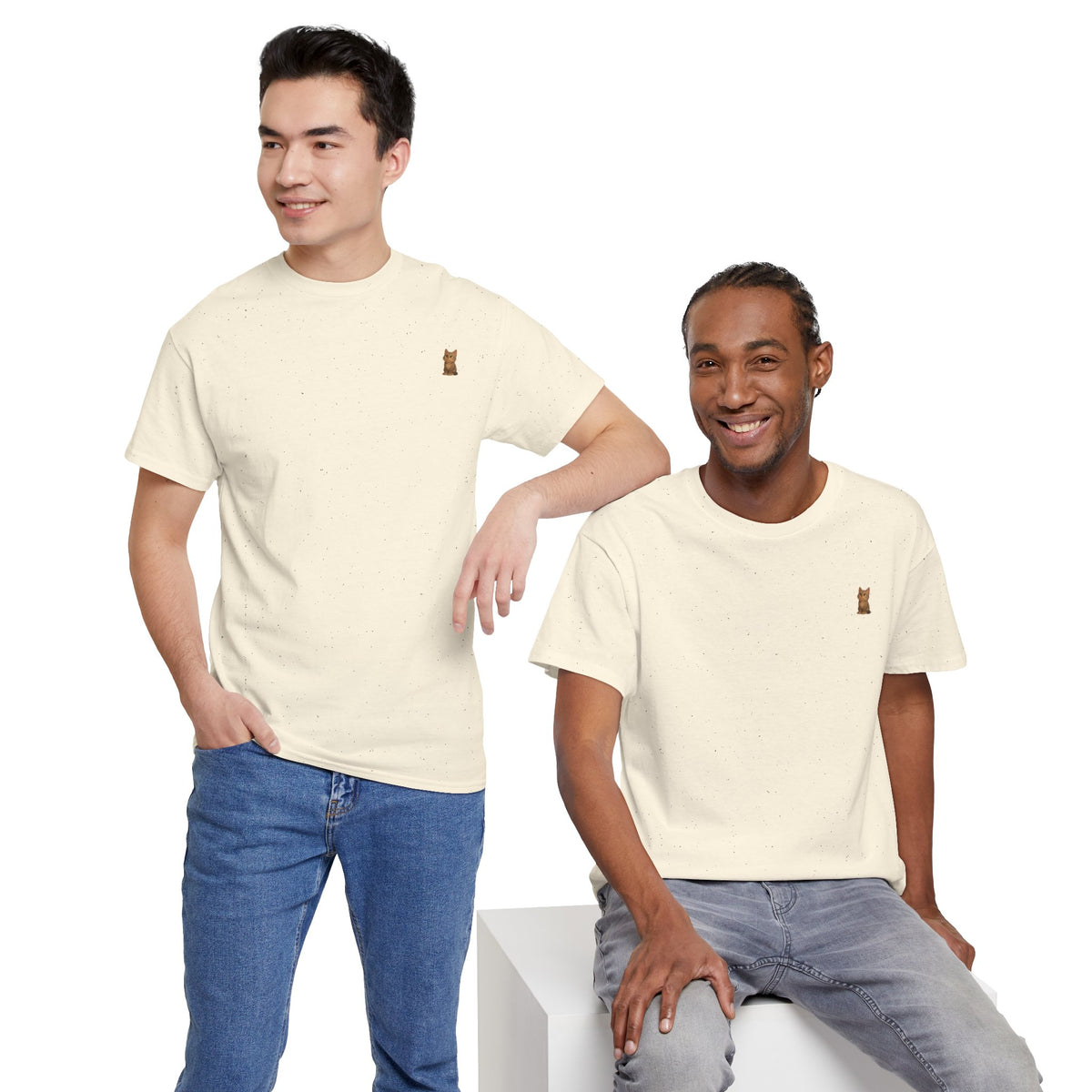 Brown kitten graphic T-shirt for cat lovers featuring a cute cat design on a casual Printify T-shirt.