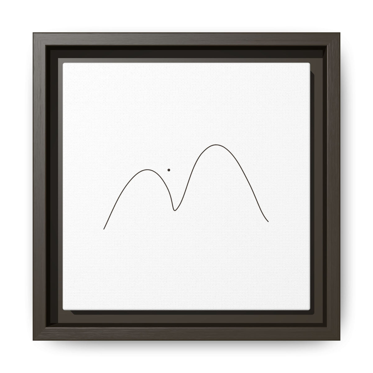 Framed minimalist mountain line art on matte canvas, modern wall decor by Printify with clean, simple mountain design.