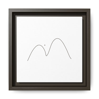 Framed minimalist mountain line art on matte canvas, modern wall decor by Printify with clean, simple mountain design.