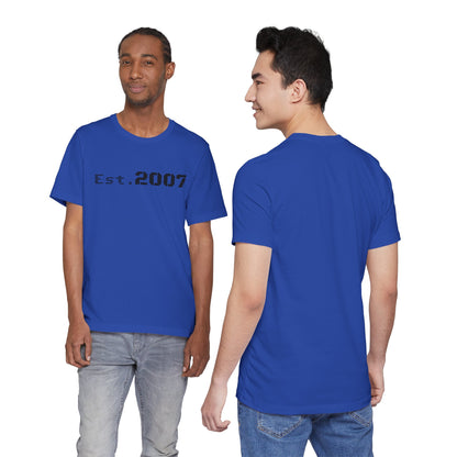 Vintage Est. 2007 T-Shirt by Printify featuring a classic design with the established year 2007 on a comfortable cotton tee