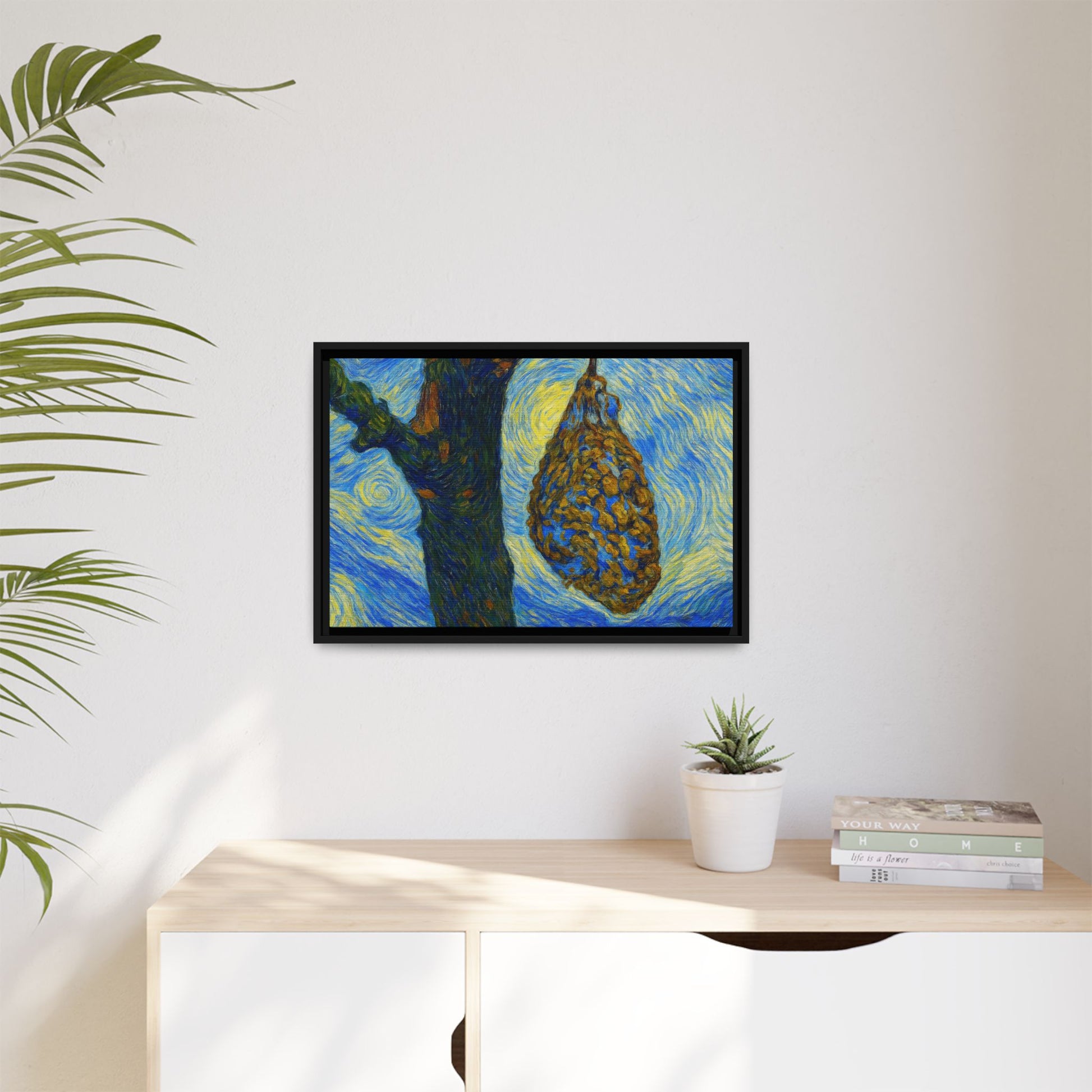 Framed matte canvas art of a starry nut cluster in dried plum tones, printed by Printify, showcasing detailed nature-inspired artwork.