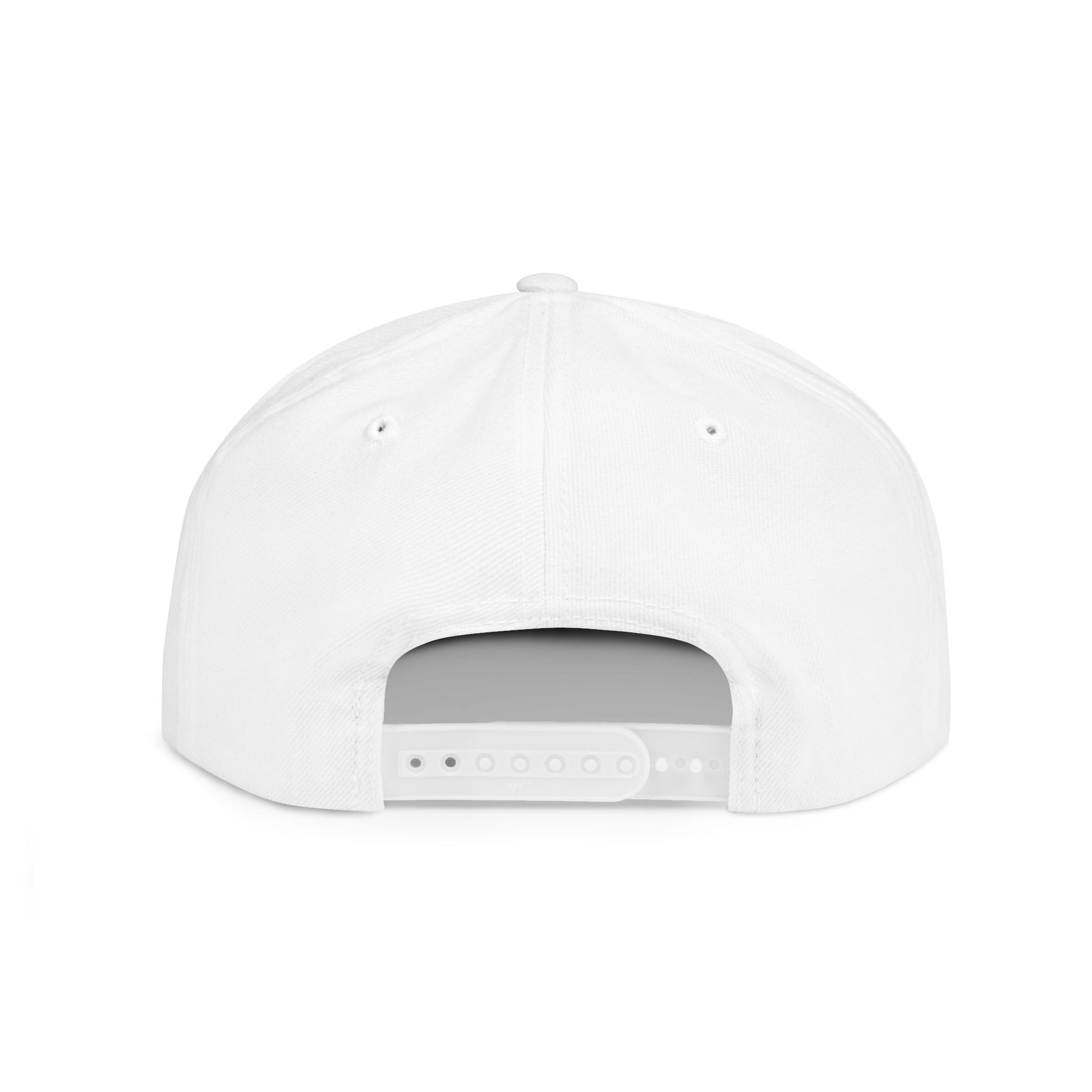 Minimalist printify hand gesture flat bill snapback hat in black, featuring a simple, modern design and adjustable snap closure.