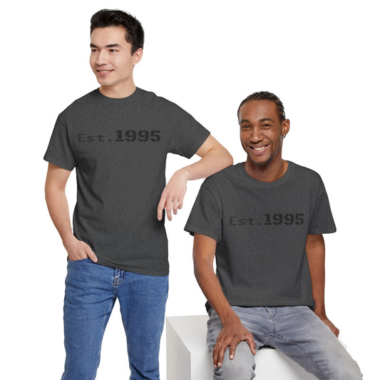Vintage minimalist Est. 1995 T-shirt by Printify featuring a simple birthday design and classic fit.