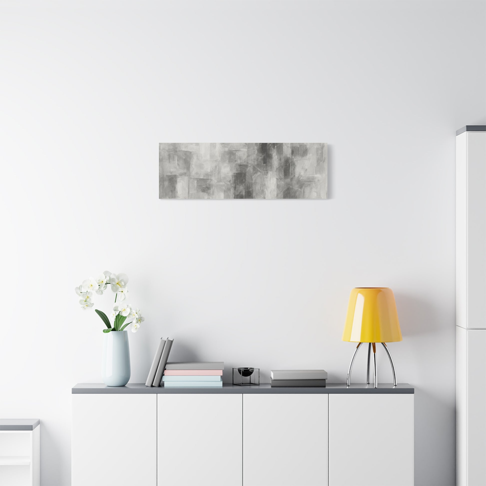 Abstract grey brushstroke canvas wall art by Printify, featuring neutral modern design on matte stretched canvas.