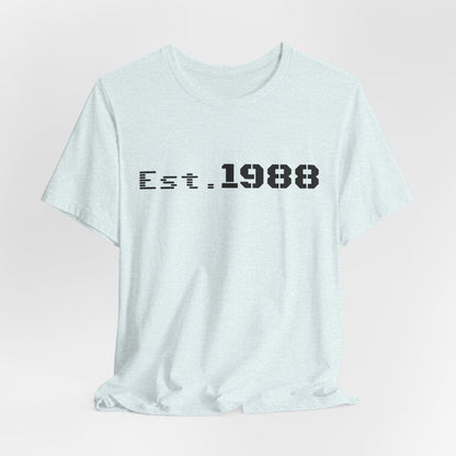 Printify retro logo T-shirt with "Est. 1988" design, featuring vintage-inspired print on a casual cotton tee.