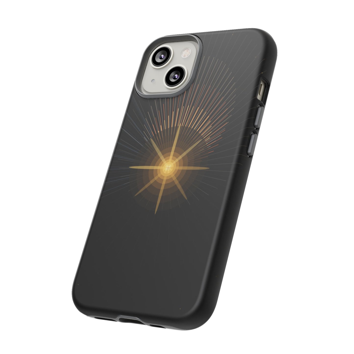 Tough Cases - Radiant Star Phone Case, Protective Black Shockproof Cover with Golden Light Design