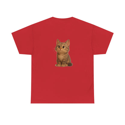 Brown kitten graphic T-shirt for cat lovers, featuring a cute feline design on a comfortable Printify T-shirt.