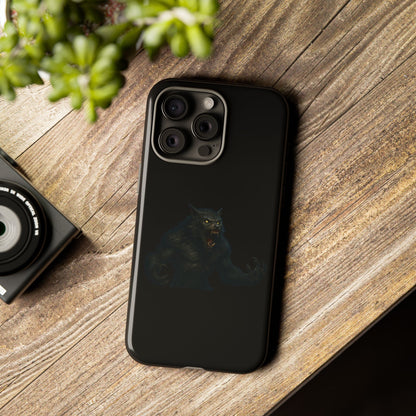 Dark monster graphic werewolf phone case for smartphone, tough protective case by Printify featuring a fierce monster design.