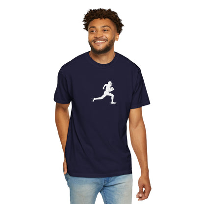 Sporty Unisex Garment-Dyed T-Shirt with Football Player Graphic, Activewear, Casual Wear, Gift for Runners, Fitness Apparel, Everyday Style